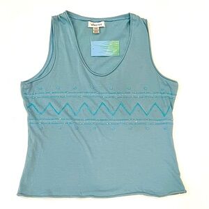 White Rice Blue Glass Bead Embroidered Embellished Tank Top Womens Medium NEW
